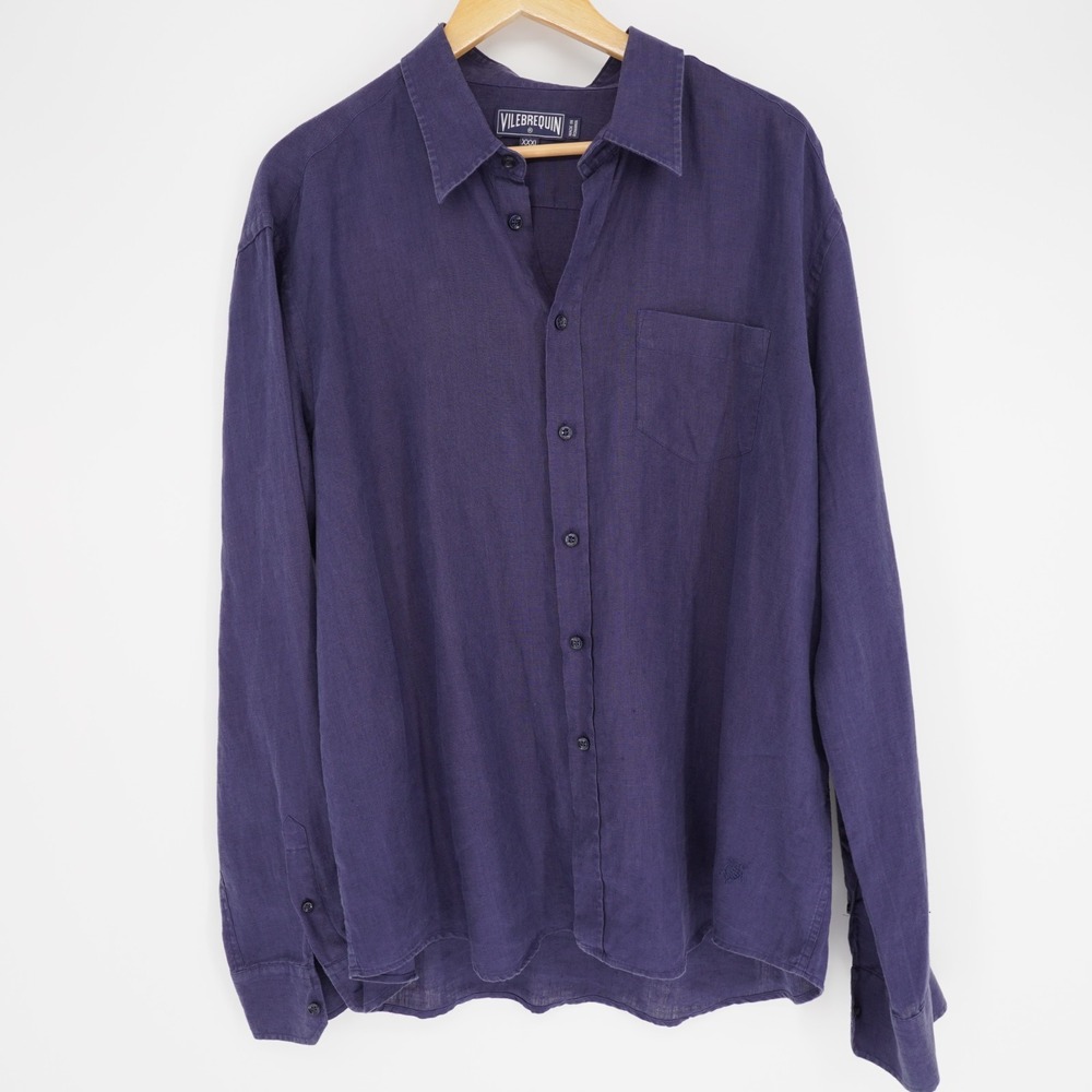 Vilebrequin Caroubis Linen Shirt Mens 3XL Blue Long Sleeve Summer Lightweight